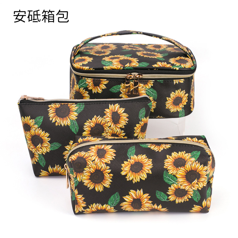 Nuevo en stock de mármol de tres piezas bolsa de cosméticos PU bolsa de lavado a prueba de agua bolsa de almacenamiento de viaje portátil de gran capacidad