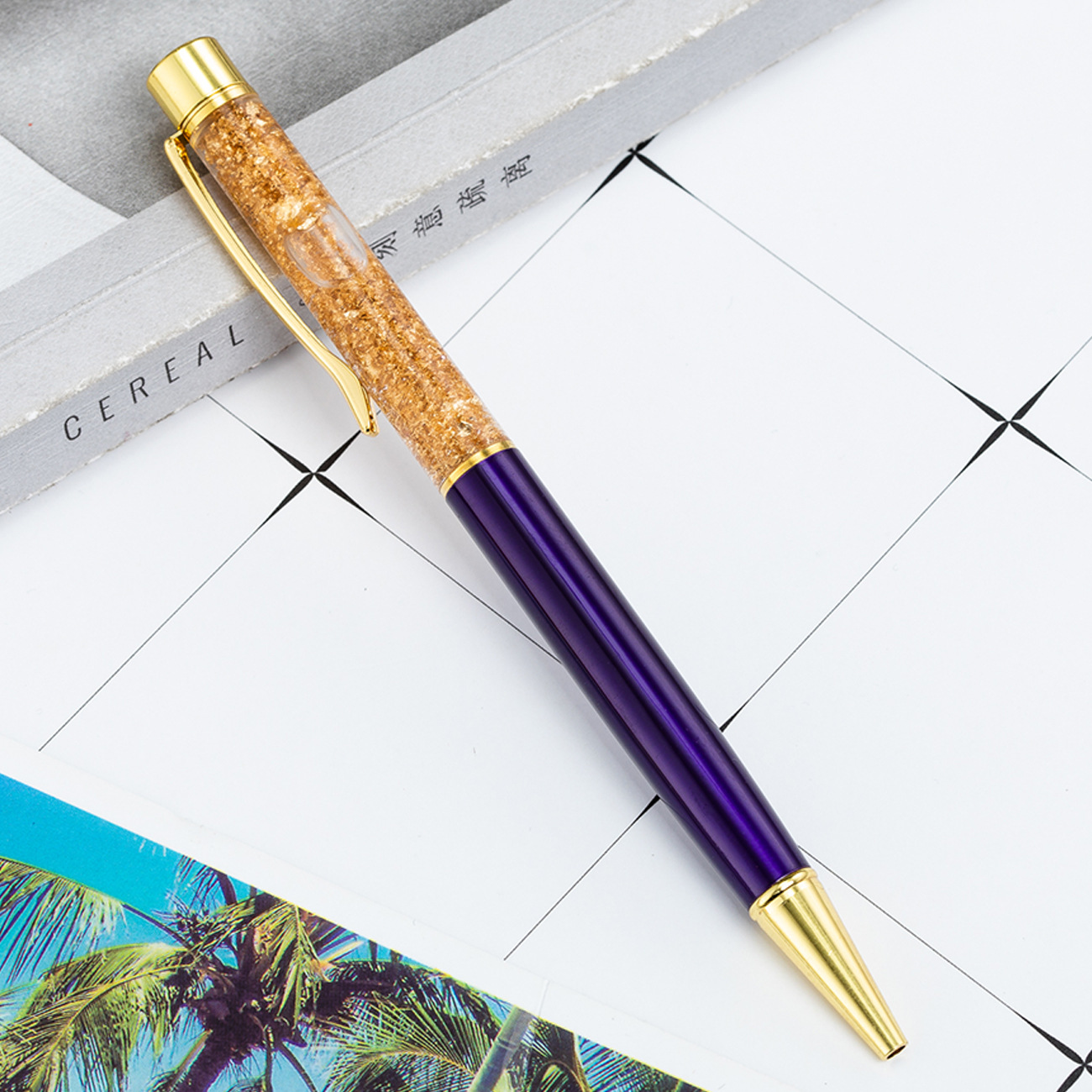 En stock al por mayor de la hoja de oro de la pluma de aceite regalo publicidad bolígrafo pluma giratoria de metal Bolígrafo De Metal impresión de la pluma