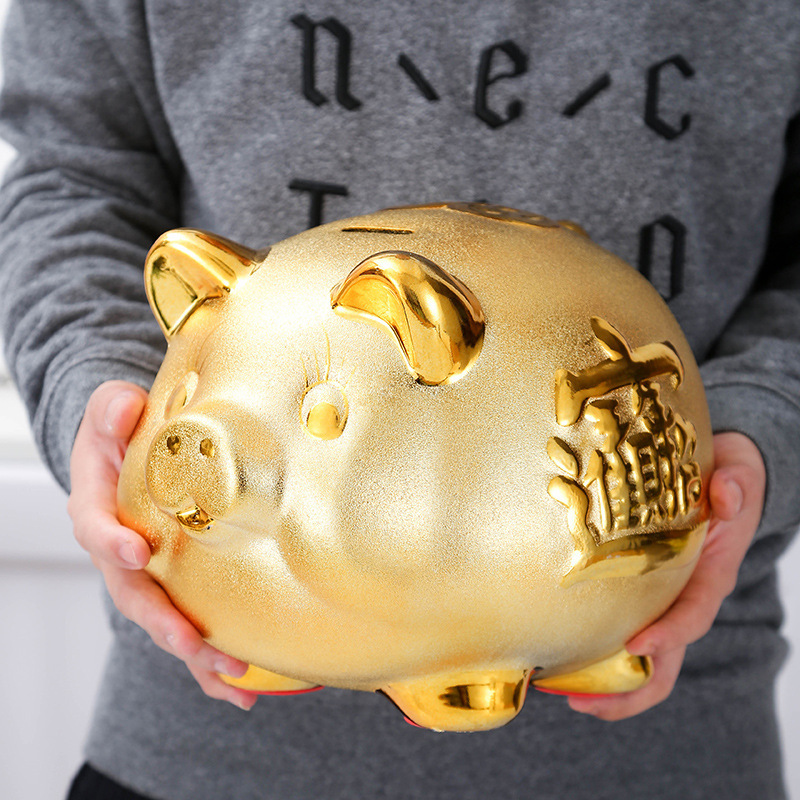Golden Piggy Bank Ceramic Piggy Bank Can Only Enter and Exit Creative Adult Ornament Piggy Bank Wedding Gift Opening Golden Piggy Bank Ceramic Piggy Bank Can Only Enter and Exit Creative Adult Ornament Piggy Bank Wedding Gift Opening