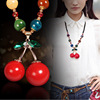 Ethnic pendant with tassels, retro necklace wax agate, sweater, ethnic style, wholesale