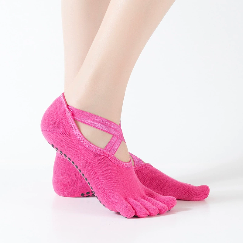 Заводские противоскользящие профессиональные йога-носки оптом, нескользящие, с разделением на пять пальцев, на заднике, кружевные танцевальные носки, носки для пола
