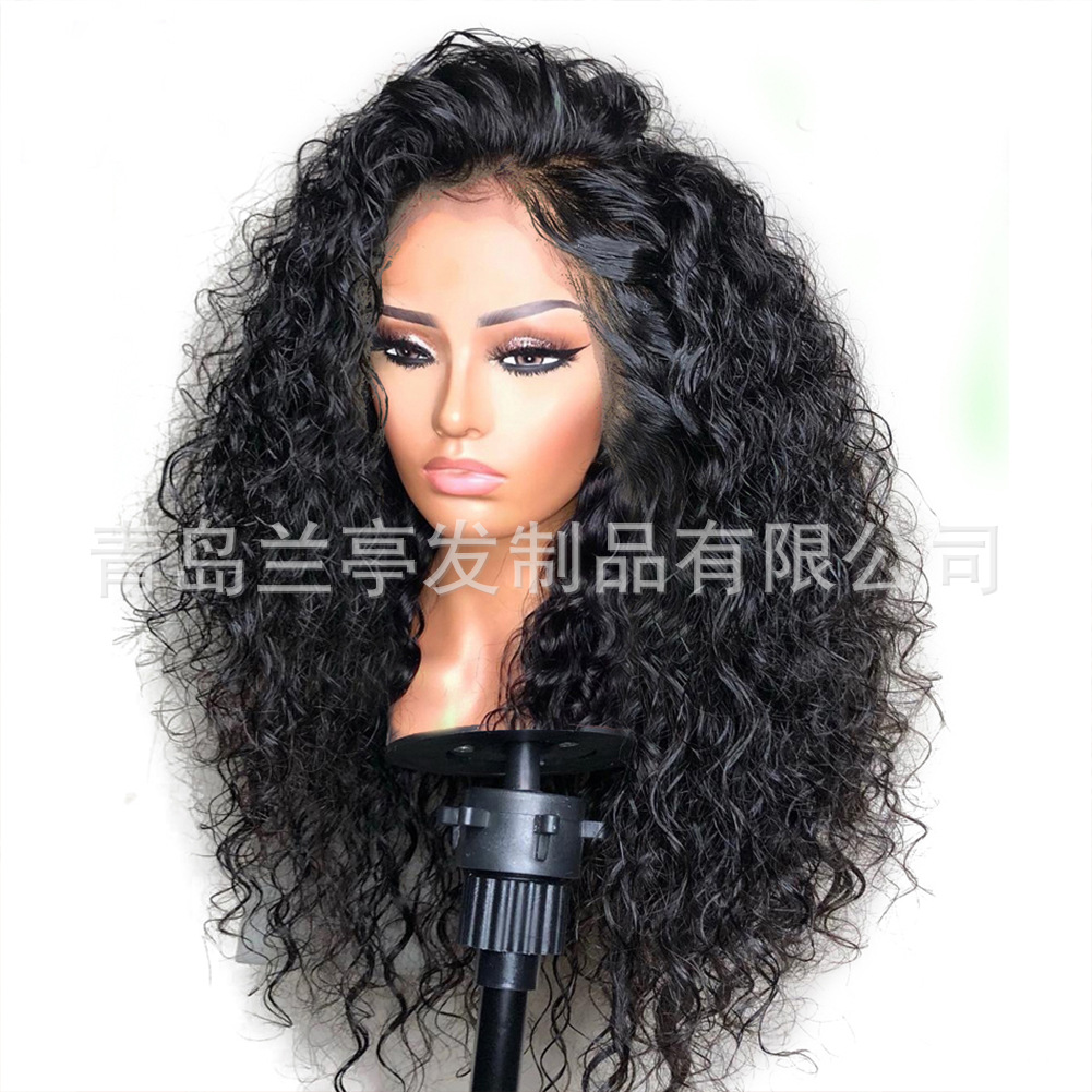 Deseo nuevas mujeres europeas y americanas de encaje frontal negro pequeña onda Pelo Rizado Lanting peluca cabeza cubierta fábrica en stock venta al por mayor
