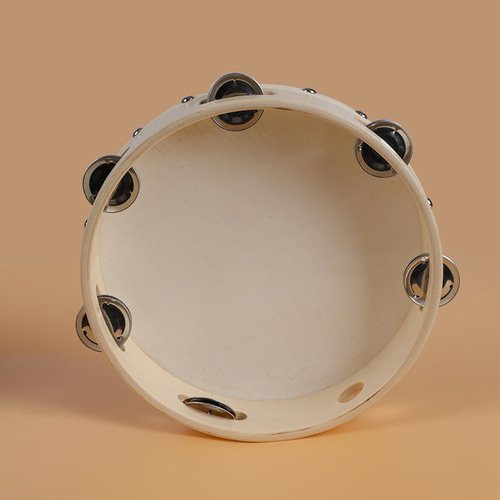 Hand drum real sheepskin flower tambourine red hand tambourine children's early education drum wooden percussion instrument white leather nail drum