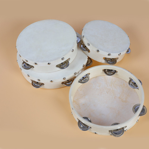 Hand drum real sheepskin flower tambourine red hand tambourine children's early education drum wooden percussion instrument white leather nail drum