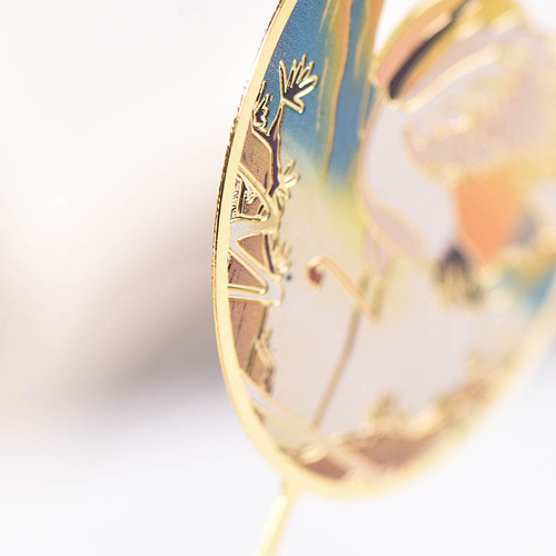 Manufacturer wholesale round fan bookmark brass painted Chinese fan-shaped tassel art metal bookmark business gift