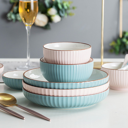 Ceramic bowl and plate set chopsticks home creative personalized noodle soup bowl eating bowl internet celebrity Japanese tableware ins style wholesale