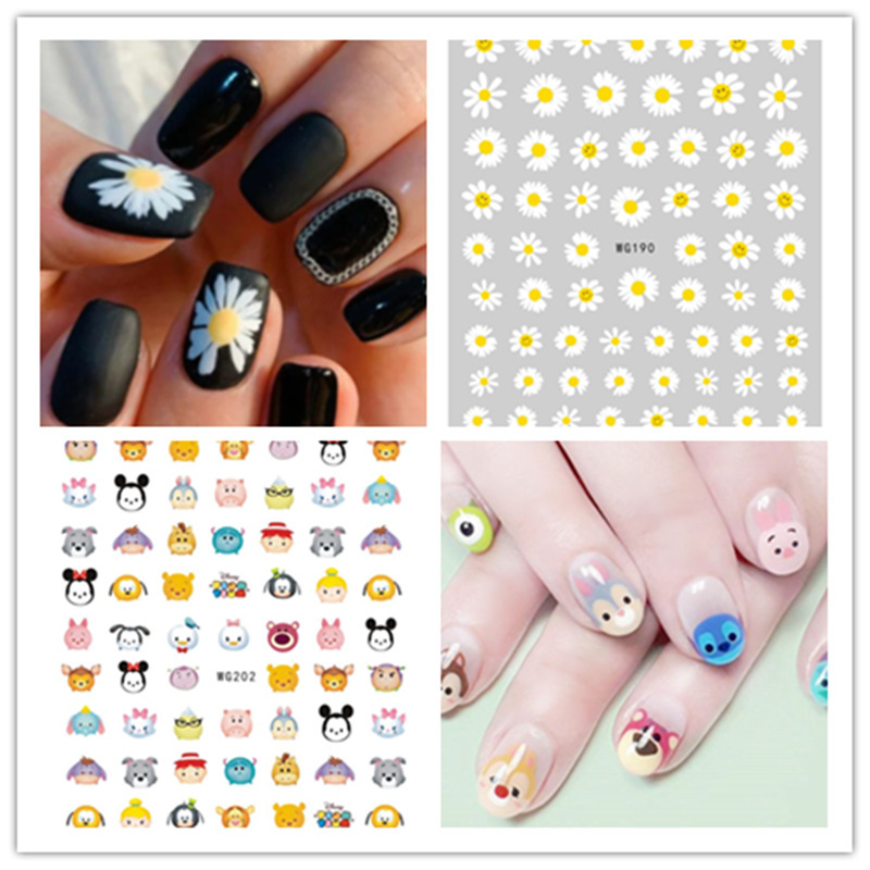 Daisy Children's Nail Stickers Cross-border E-commerce Nail Art Spring Chrysanthemum Cartoon Children's Nail Stickers WG190-202