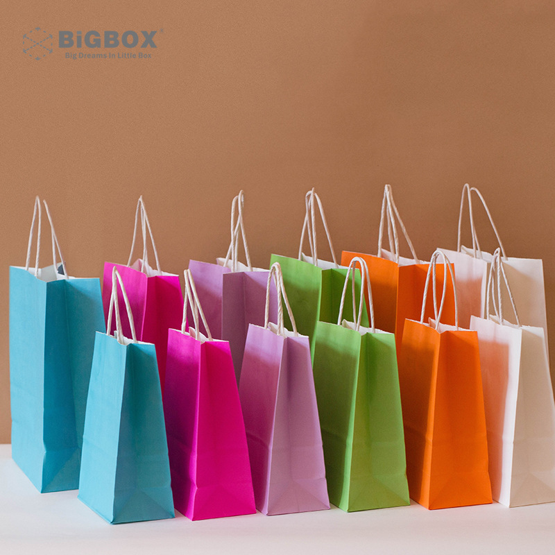 礼品纸袋多糖果色感服装袋子购物手提袋 牛皮纸袋茶叶纸绳袋厂家