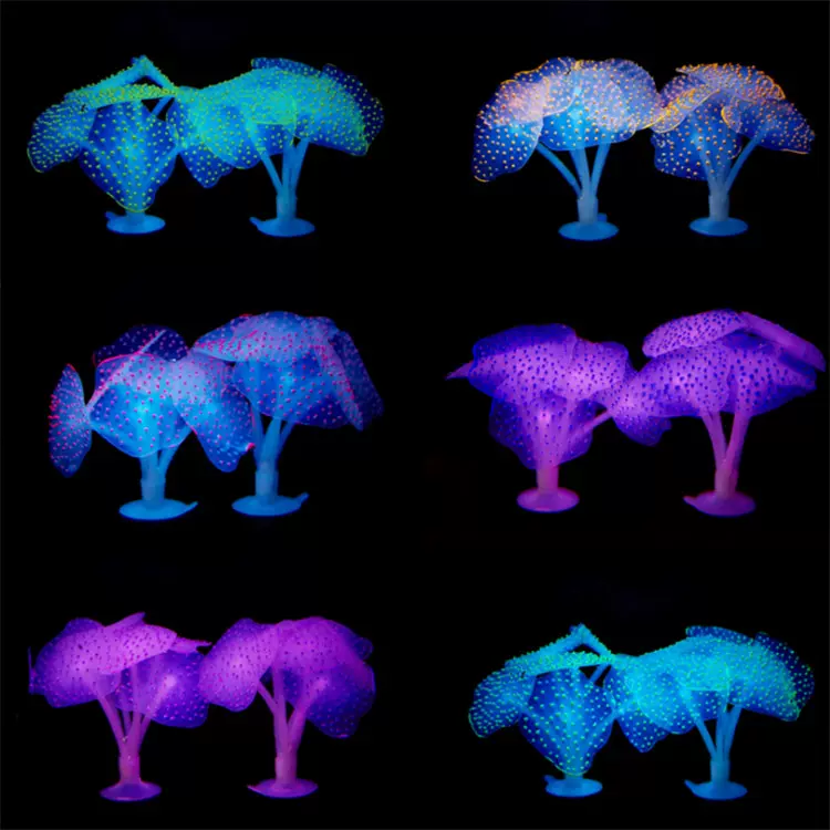 鱼缸造景水草荧光吸盘仿真珊瑚硅胶仿真水母观赏鱼水族箱装饰用品