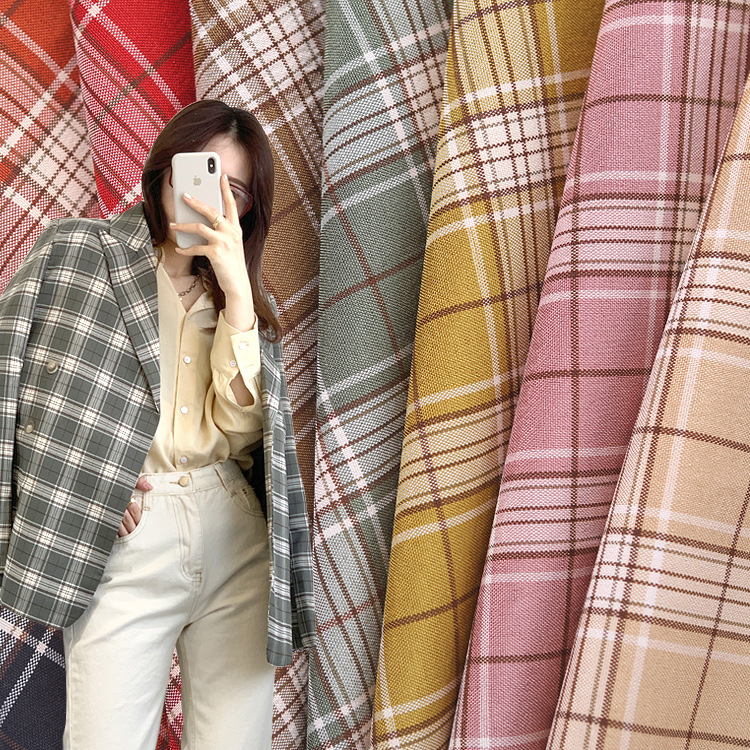 涤纶弹力格子布 TR色织格子布料 西装女装连衣裙时装面料