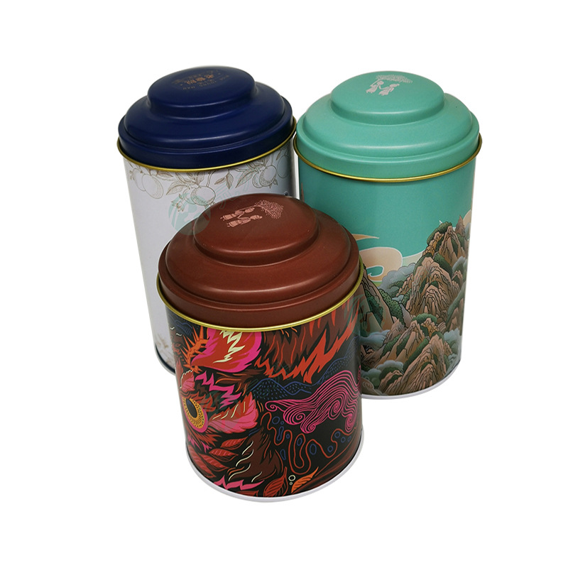厂家直销凸盖蘑菇头圆形状茶叶铁盒花茶成套铁罐密封马口铁批发