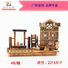 直销旋转流沙木质八音盒 复古转动风车音乐盒客厅摆件学生礼物