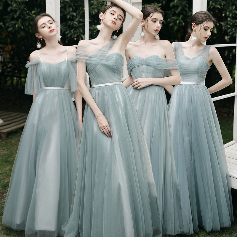 Bridesmaid Dress 2025 Spring New Long Slim Dress Banquet Evening Dress Mesh One-Shoulder Tube Top Bridesmaid Dress