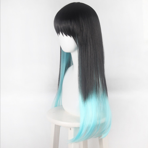 Mu Fei Kimetsu no Yaiba Tokitoru Muichiro cos wig black gradient cosplay wig double layer straight hair