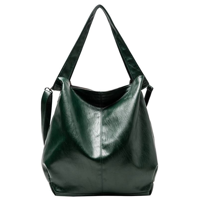 芙迦妮 Retro 2023 Korean Style Large Shoulder Bag, Spacious One-Shoulder Handbag in Green, Black, or Rice White