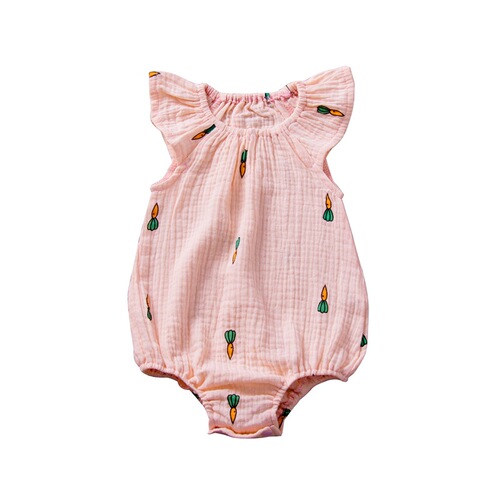 H1208# Summer Infant and Toddler Hairy Ins Europe and America Pleated One-Piece Climbing Suit Printed Cartoon Pattern Baby Hairy 
