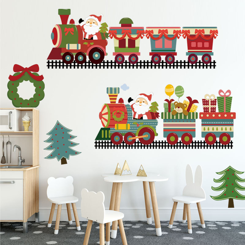 圣诞节礼物圣诞树墙贴咖啡店橱装饰防水自粘贴画卧室背景墙壁纸