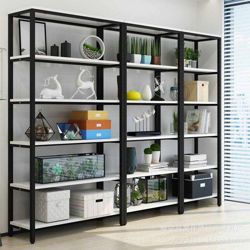 Simple shelf modern simple steel wood bookshelf iron shelf multi-layer display stand floor factory direct sale special offer