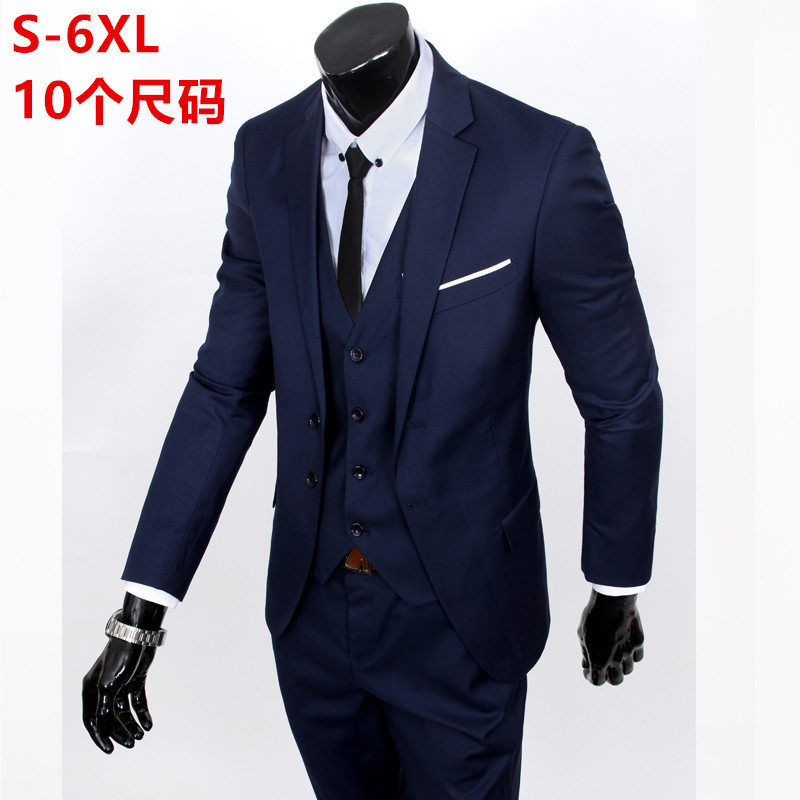 Cross-Border Foreign Trade European Size New Thickened Men's Suit Set Casual Korean Style Suit Three-Piece Slim Fit Men's Wedding Suit