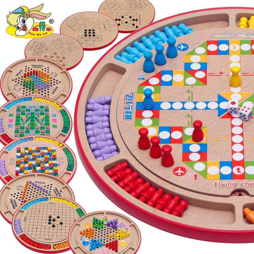 Madera diez en uno ajedrez damas vuelo ajedrez go-go juegos de mesa juegos de mesa para niños juguetes de puzzle al por mayor image 1