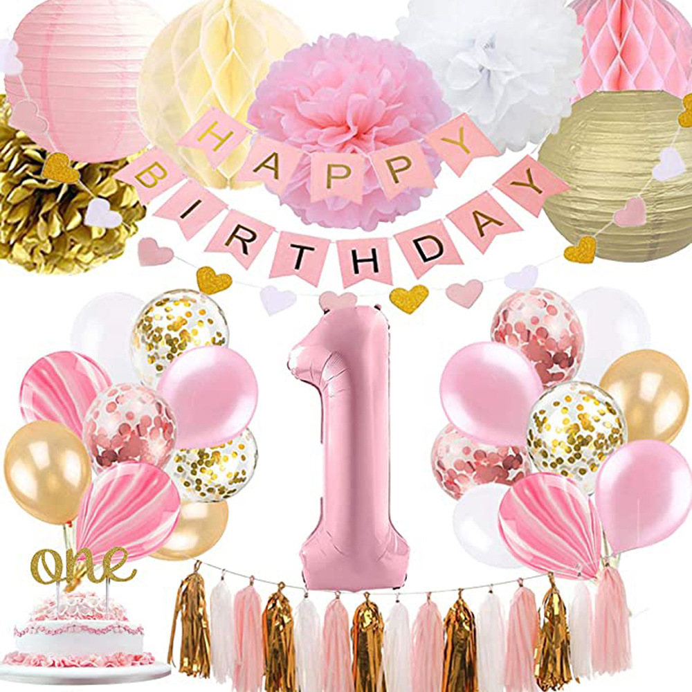One-year-old boy baby girl baby birthday balloon tassel sequins balloon agate balloon paper flower ball lantern