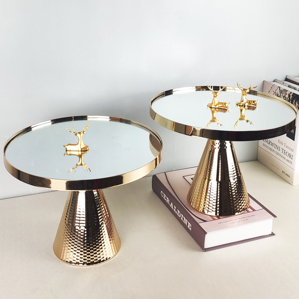 European -style golden cake shelf glass mirror tray wedding party…