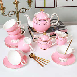 优雅简约15头骨瓷咖啡具欧式陶瓷下午茶咖啡杯碟套装花茶杯礼盒