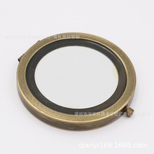 宋锦DIY底托蜀锦小镜子刺绣手工圆形古铜色化妆镜 底座折叠随身镜