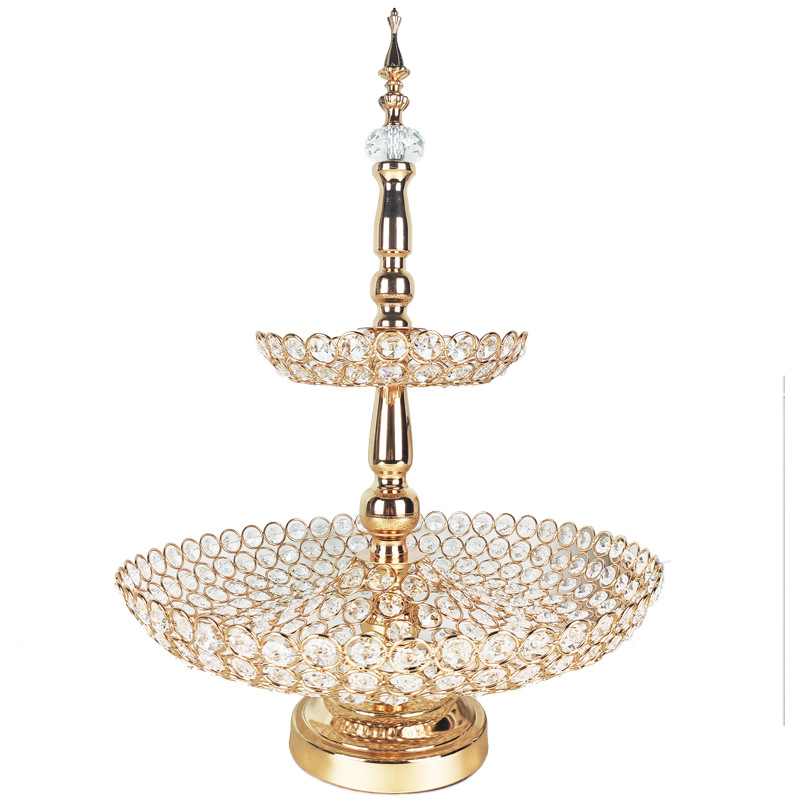 Golden 2 -layer Crystal Fruit Basket European -style iron metal cake…