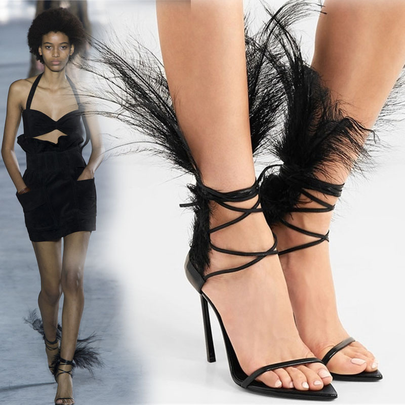 European and American Sexy Pointed Toe Lapel Runway Catwalk Feather Sandals plus size High Heel Stage Banquet Goes European and American Sexy Pointed Toe Lapel Runway Catwalk Feather Sandals plus size High Heel Stage Banquet Goes