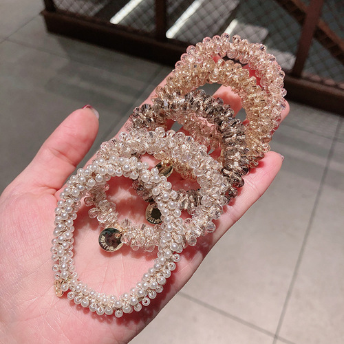 Korean headwear pearl crystal hairband bracelet dual-purpose hairband female internet celebrity simple ins forest hair tie rubber band