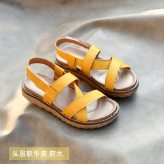 Bairan Children's Leather Sandals 2023 Summer Model Beach Shoes Casual Waterproof Baby Breathable Soft Sole Princess Shoes