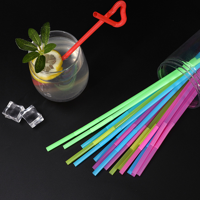 Paja de arte de color flexible DIY paja de plástico desechable para té de leche y bebida de jugo de fruta