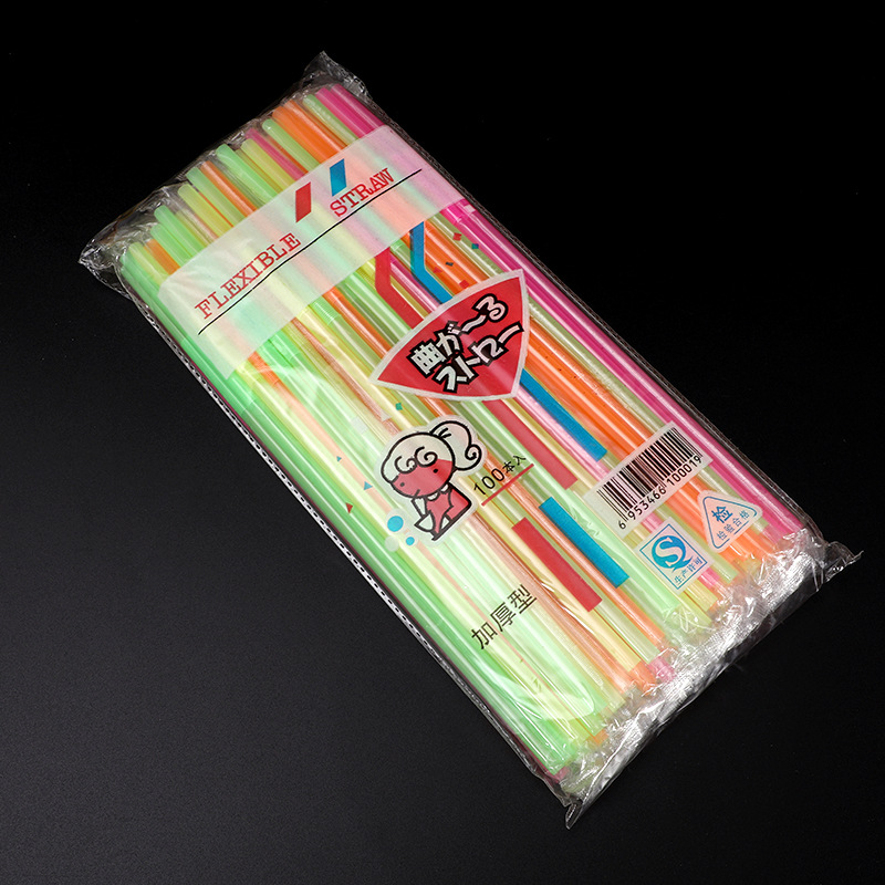 Paja de arte de color flexible DIY paja de plástico desechable para té de leche y bebida de jugo de fruta