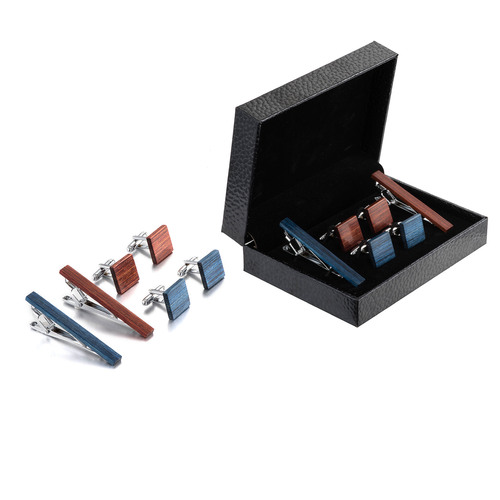New wooden tie clip set for men, business red and blue two-color retro tie clip YR01-02