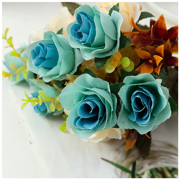 Simulation new 12 -headed double -color rose cloth fake flower…
