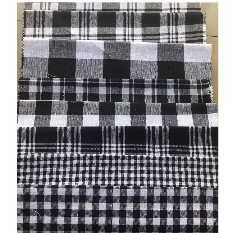 黑白朝阳方格面料色织平纹再生棉布料非洲市场江苏实力工厂