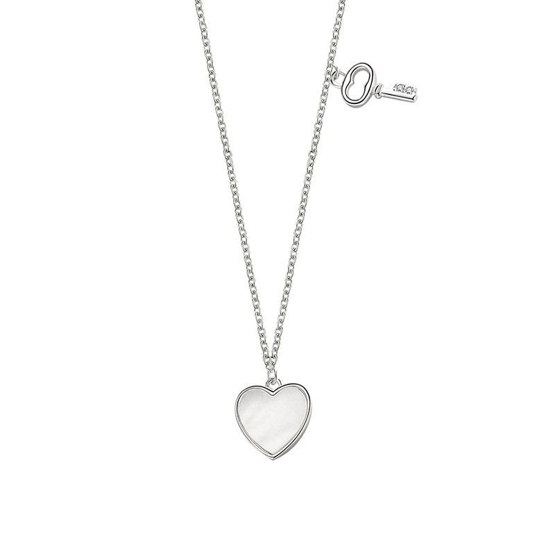 S925 plata esterlina blanco Shell amor llave corazón cerradura collar de doble capa dulce temperamento fresco collar de cadena de clavícula