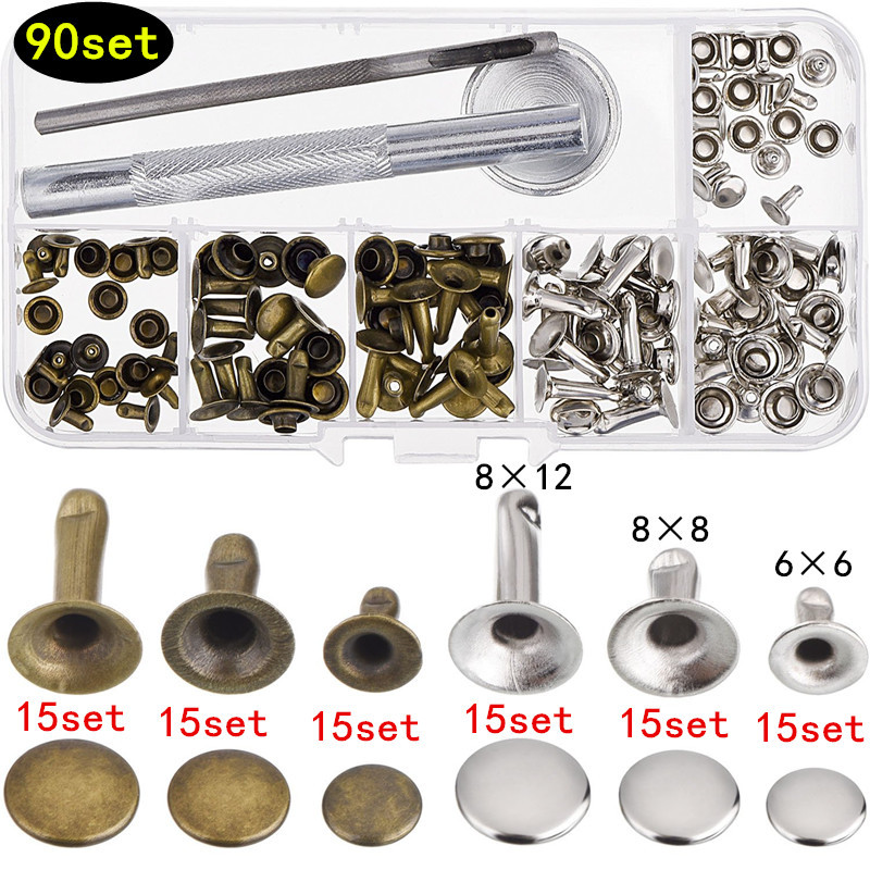 盒装90套6mm8mm单面铆钉配3件安装工具供跨境 皮具鞋帽服饰撞钉