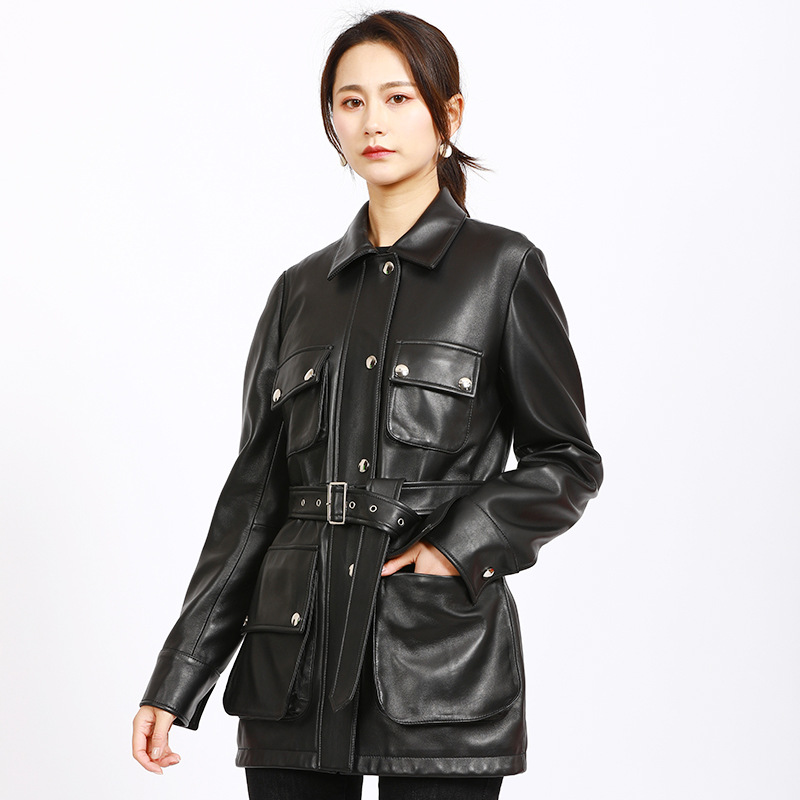Song Zuoer Women's Jacket 2024 Spring Sheepskin Belt Style Haining Genuine Leather Jacket Women's Belt Spring New Style