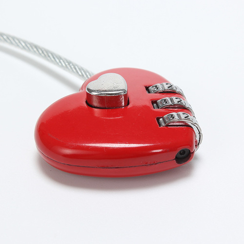 Direct Manufacturer Wholesale Steel Wire Rope Love Lock, Wedding Gift Creative Password Lock, Heart-Shaped Three-Position Steel Cable Padlock