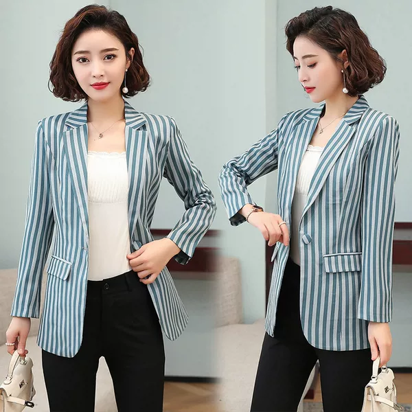 Suit jacket tight waist mid-length striped Korean style spring 2020 popular women's new suit top for women