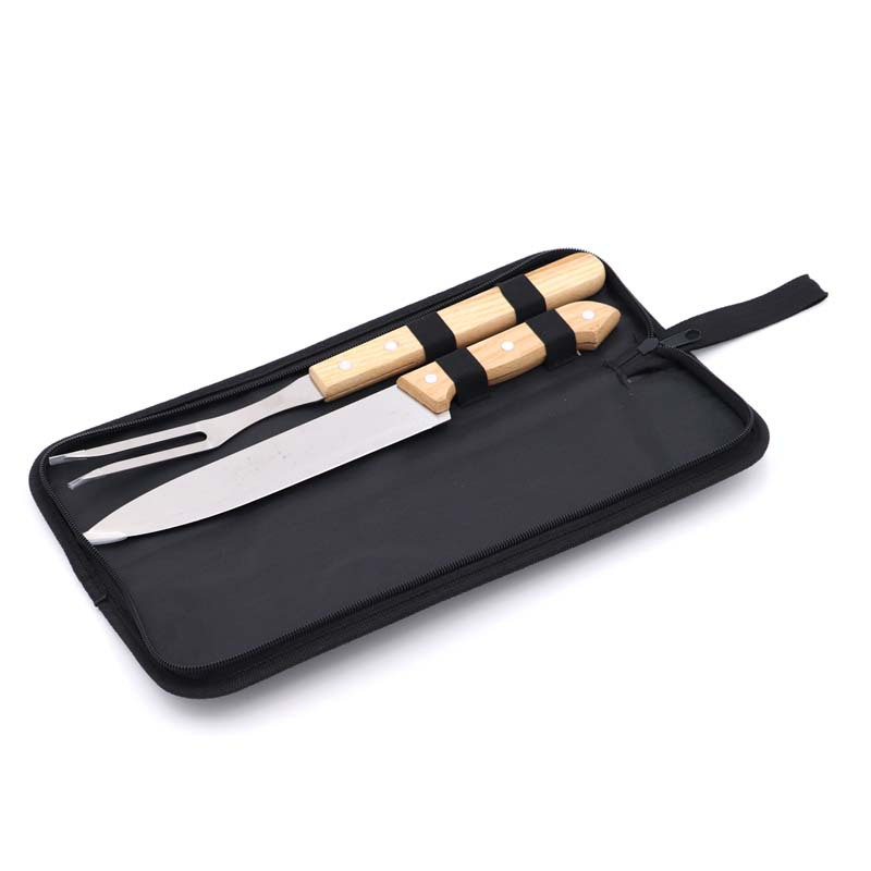 [Ventas directas de la fábrica] mango de roble cuchillo y tenedor de dos piezas bolso traje de barbacoa herramienta de combinación