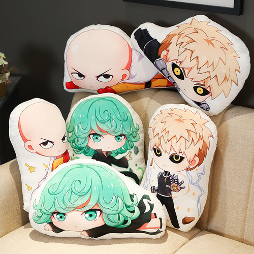 One-Punch Anime Merchandise: Saitama Teacher, Genos, and Dragon Curly-Headed Superhero Q-Version Reclining Plush Pillow — Wholesale Toys
