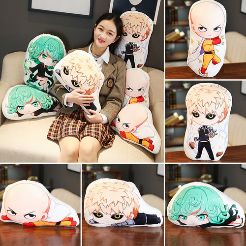 One-Punch Anime Merchandise: Saitama Teacher, Genos, and Dragon Curly-Headed Superhero Q-Version Reclining Plush Pillow — Wholesale Toys