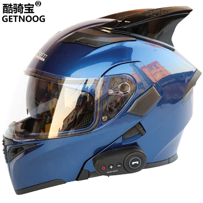Cool Ride Bike Bluetooth Helmet with Dual-Lens Face Shield Full Helmet with FM and Horn Long Endurance