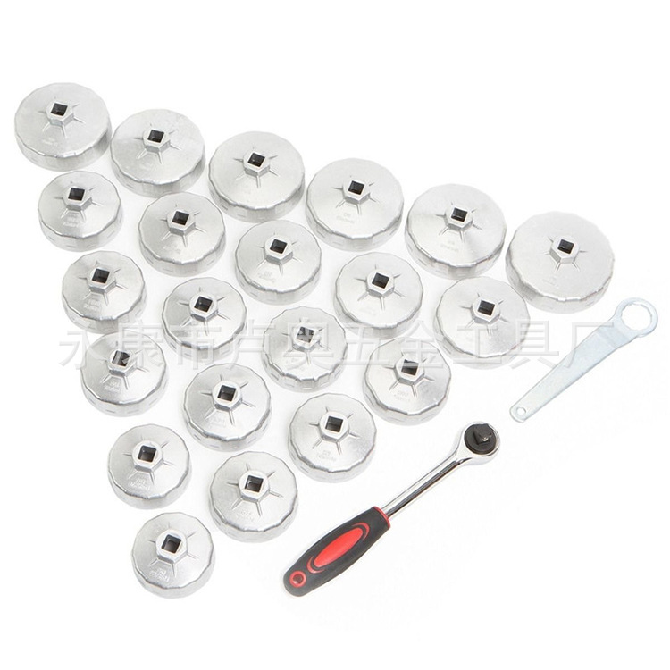 23 piezas de llave de filtro de aceite de tapa, llave de rejilla de aceite, elemento de filtro de aceite, desmontador, llave de filtro de máquina tipo tapa de tazón