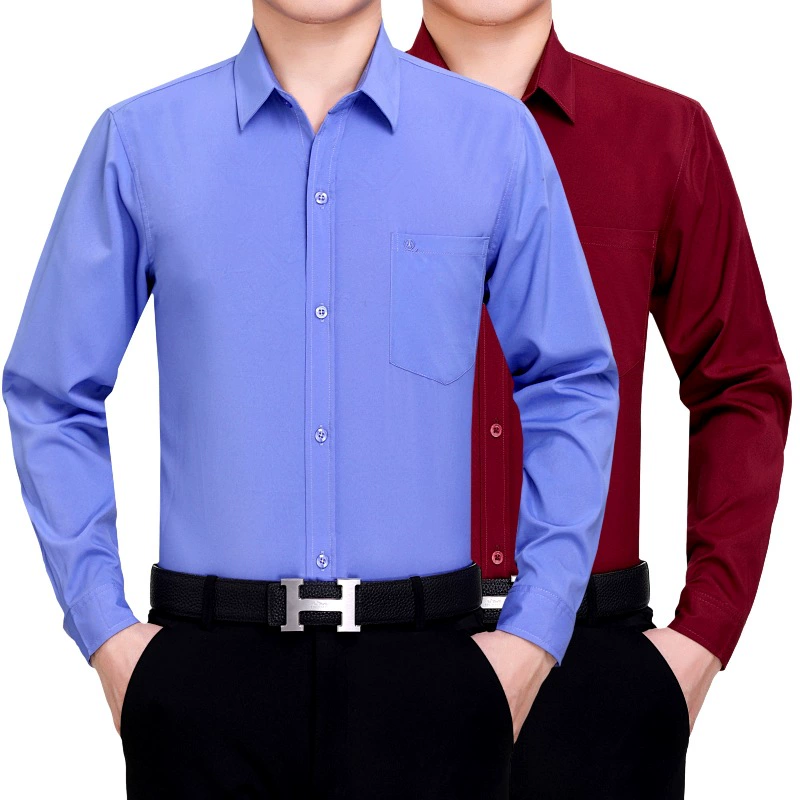 2025 мужских повседневных рубашек, рубашек среднего и пожилого возраста, весенне-летних профессиональных свободных рубашек из хлопка и льна с длинными рукавами, однотонных