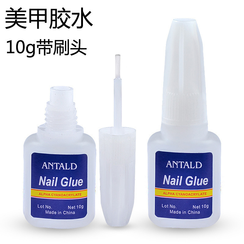 Factory Direct supply nail special glue 10g blue bottle with brush head nail piece glue stick drill long-lasting adhesive strong glue