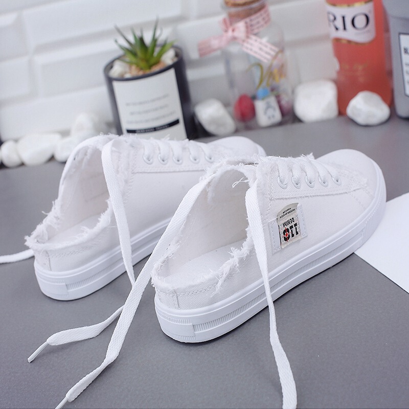 New Canvas Shoes for Women 2026 Spring and Summer White Flat Sneakers Slip-On Half-Slip Wholesale